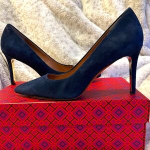 Tory Burch Elana Navy Suede Pumps